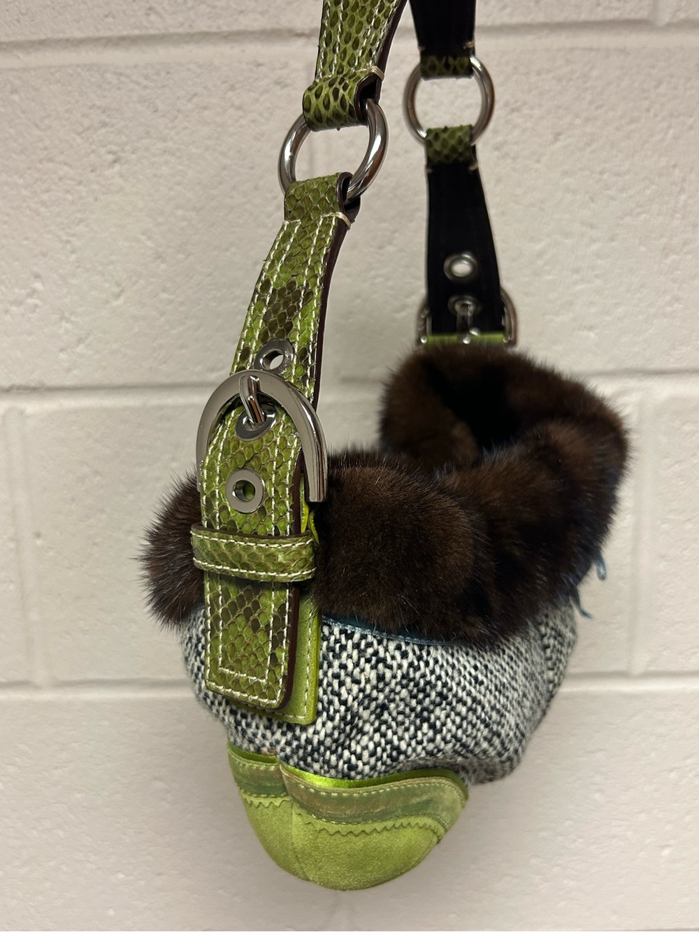 Coach Soho Exotic Tweed Suede Mink Fur Python Small Hobo Bag NO:C052-8F05 - Picture 4 of 16